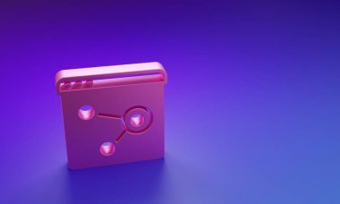 Mor-mavi arkaplanda izole edilmiş Pembe Tarayıcı pencere simgesi. Minimalizm kavramı. 3 Boyutlu resimleme.