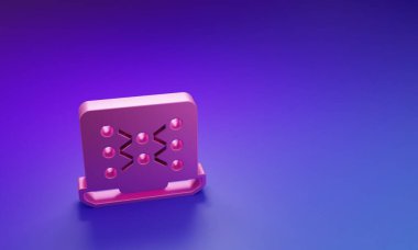 Mor-mavi arkaplanda izole edilmiş pembe sinirsel ağ simgesi. Yapay zeka yapay zekası. Minimalizm kavramı. 3 Boyutlu resimleme.