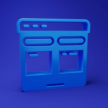 Mavi arkaplanda Mavi Çevrimiçi çeviri simgesi izole edildi. Sohbet balonunda yabancı dil konuşma simgeleri. Çeviri konsepti. Minimalizm kavramı. 3 Boyutlu resimleme.