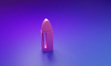 Mor-mavi arkaplanda izole edilmiş pembe kurşun ikonu. Minimalizm kavramı. 3 Boyutlu resimleme.