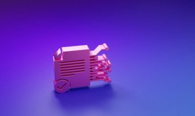 Pink Smart sözleşme simgesi mor-mavi arka planda izole edildi. Engelleme teknolojisi, kripto para madenciliği, bitcoin, altsikkeler, dijital para piyasası. Minimalizm kavramı. 3 Boyutlu resimleme.