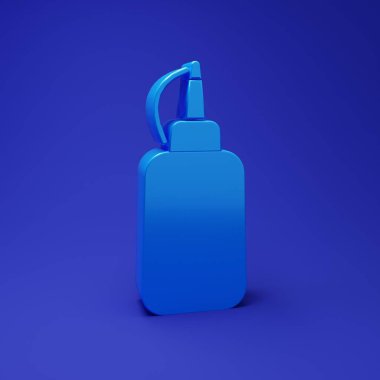 Mavi Hardal şişe ikonu mavi arkaplanda izole edilmiş. Minimalizm kavramı. 3 Boyutlu resimleme.