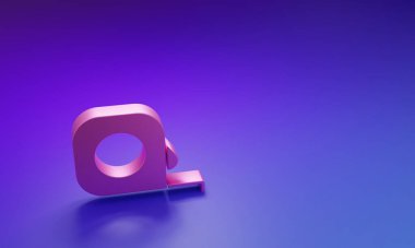 Mor-mavi arka planda izole edilmiş pembe rulet yapı ikonu. Mezura ölçüm sembolü. Minimalizm kavramı. 3 Boyutlu resimleme.