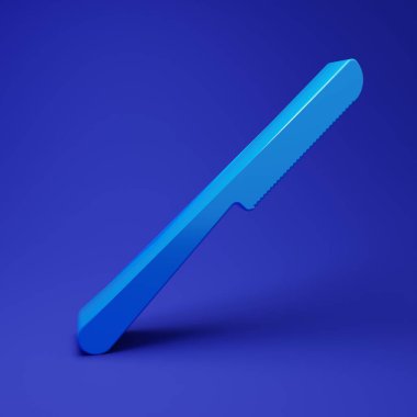Mavi Bıçak simgesi mavi arkaplanda izole edildi. Çatal bıçak sembolü. Minimalizm kavramı. 3 Boyutlu resimleme.