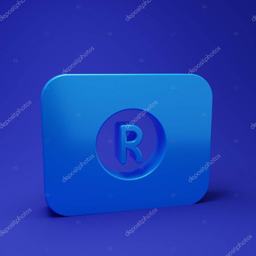 Blue Record button icon isolated on blue background. Rec button. Minimalism concept. 3D render illustration.