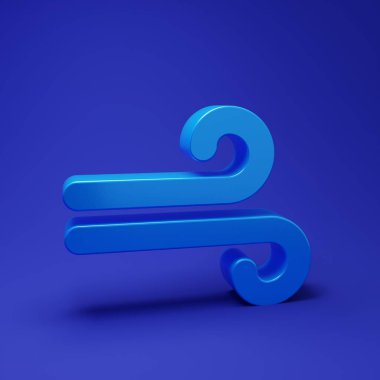 Mavi Rüzgar simgesi mavi arkaplanda izole edildi. Rüzgarlı bir hava. Minimalizm kavramı. 3 Boyutlu resimleme.