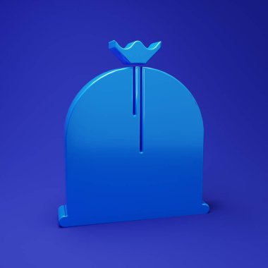 Mavi korsan çuvalı ikonu mavi arka planda izole edildi. Minimalizm kavramı. 3 Boyutlu resimleme.