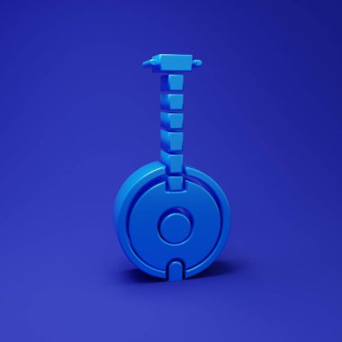 Mavi Banjo simgesi mavi arkaplanda izole edildi. Müzik aleti. Minimalizm kavramı. 3 Boyutlu resimleme.