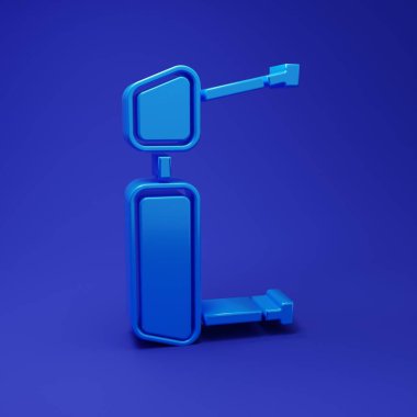 Mavi Kamyon yan ayna ikonu mavi arkaplanda izole edildi. Minimalizm kavramı. 3 Boyutlu resimleme.