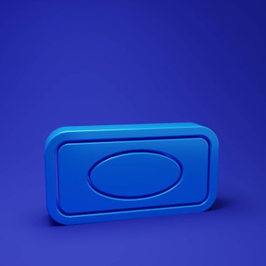 Mavi sabun simgesi mavi arkaplanda izole edilmiş. Köpüklü sabun çubuğu. Minimalizm kavramı. 3 Boyutlu resimleme.