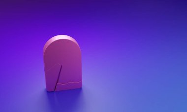 Mor-mavi arka planda izole edilmiş pembe Noel eldiveni ikonu. Minimalizm kavramı. 3 Boyutlu resimleme.