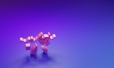 Pembe. Mor-mavi arka planda izole edilmiş okyanus ikonu kirliliği sorunu. Çöpler, plastikler, denizdeki poşetler. Minimalizm kavramı. 3 Boyutlu resimleme.