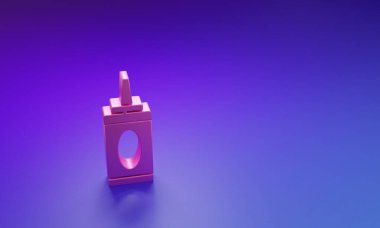 Mor-mavi arka planda izole edilmiş pembe şampuan ikonu. Minimalizm kavramı. 3 Boyutlu resimleme.