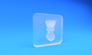 Buzlu cam tıraş fırçası ikonu mavi arkaplanda izole edilmiş. Berber dükkanı sembolü. Kare buzlu cam düğme. 3 Boyutlu resimleme.