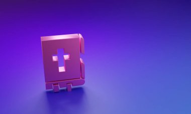 Pembe kutsal kitap ikonu mor-mavi arka planda izole edilmiş. Minimalizm kavramı. 3 Boyutlu resimleme.
