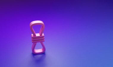 Mor-mavi arkaplanda izole edilmiş pembe tırmanıcı ip simgesi. Olağanüstü bir spor. Spor malzemeleri. Minimalizm kavramı. 3 Boyutlu resimleme.