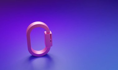Mor-mavi arkaplanda izole edilmiş pembe karabina simgesi. Olağanüstü bir spor. Spor malzemeleri. Minimalizm kavramı. 3 Boyutlu resimleme.