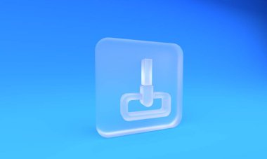 Buzlu cam paspas ikonu mavi arkaplanda izole edildi. Temizlik hizmeti konsepti. Kare buzlu cam düğme. 3 Boyutlu resimleme.