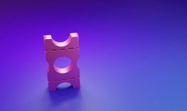 Mor-mavi arka planda izole edilmiş pembe kupon simgesi. Boş alışveriş indirimi etiketi. Şablon indirimli afiş. Minimalizm kavramı. 3 Boyutlu resimleme.