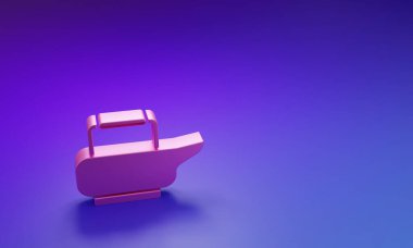 Mor-mavi arkaplanda izole edilmiş pembe lazımlık simgesi. Yatalak hastalar için tuvalet. Minimalizm kavramı. 3 Boyutlu resimleme.