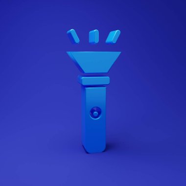 Mavi El feneri simgesi mavi arkaplanda izole edildi. Minimalizm kavramı. 3 Boyutlu resimleme.