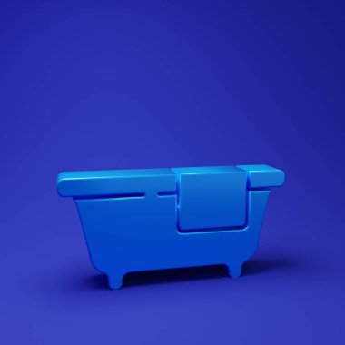 Mavi küvet ikonu mavi arka planda izole edilmiş. Minimalizm kavramı. 3 Boyutlu resimleme.