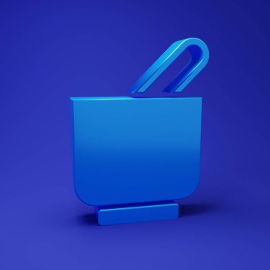 Mavi havan topu ve tokmak simgesi mavi arkaplanda izole edildi. Minimalizm kavramı. 3 Boyutlu resimleme.