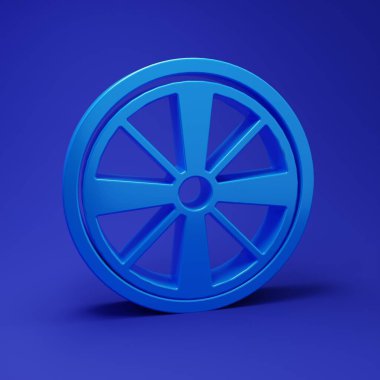 Mavi arka planda izole edilmiş bir araba simgesi için mavi alloy tekerleği. Minimalizm kavramı. 3 Boyutlu resimleme.