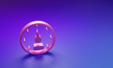 Mor-mavi arkaplanda izole edilmiş pembe hız göstergesi simgesi. Minimalizm kavramı. 3 Boyutlu resimleme.