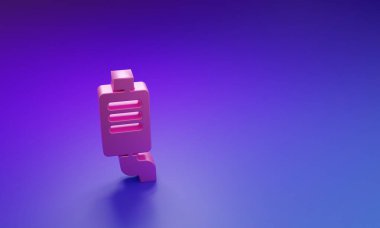 Mor-mavi arka planda izole edilmiş pembe araba susturucusu simgesi. Egzoz borusu. Minimalizm kavramı. 3 Boyutlu resimleme.
