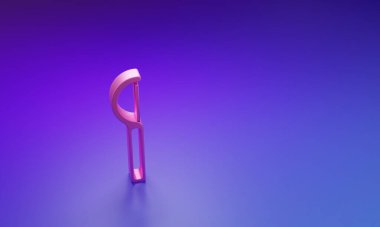Mor-mavi arka planda izole edilmiş pembe diş ipi simgesi. Minimalizm kavramı. 3 Boyutlu resimleme.