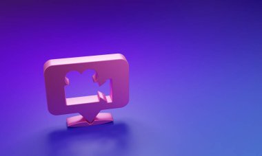 Pembe Kamera ve konum simgesi mor-mavi arkaplanda izole edilmiş. Minimalizm kavramı. 3 Boyutlu resimleme.