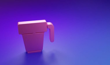 Mor-mavi arka planda izole edilmiş pembe kahve fincanı ikonu. Çay fincanı. Sıcak içecek kahvesi. Minimalizm kavramı. 3 Boyutlu resimleme.