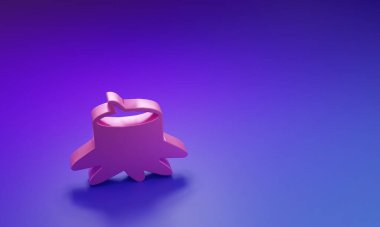 Mor-mavi arkaplanda izole edilmiş pembe ağaç kütüğü simgesi. Minimalizm kavramı. 3 Boyutlu resimleme.