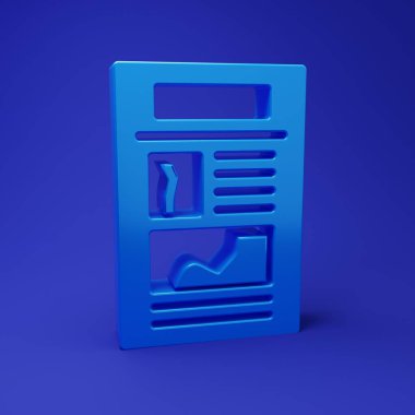 Mavi Haber simgesi mavi arkaplanda izole edildi. Gazete tabelası. Kitle iletişim sembolü. Minimalizm kavramı. 3 Boyutlu resimleme.