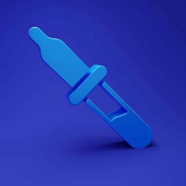 Mavi Pipette simgesi mavi arkaplanda izole edildi. Tıbbi elementler, kimya laboratuarı ekipmanları. Tıp sembolü. Minimalizm kavramı. 3 Boyutlu resimleme.