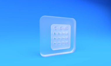 Buzlu cam davul makinesi ikonu mavi arkaplanda izole edilmiş. Müzik aletleri. Kare buzlu cam düğme. 3 Boyutlu resimleme.