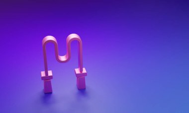 Mor-mavi arkaplanda izole edilmiş pembe atlama ipi simgesi. İp atlıyorum. Spor malzemeleri. Minimalizm kavramı. 3 Boyutlu resimleme.