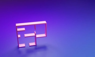 Pembe Ev planı simgesi mor-mavi arka planda izole edildi. Minimalizm kavramı. 3 Boyutlu resimleme.