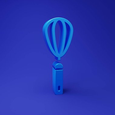 Mavi Mutfak çırpma simgesi mavi arkaplanda izole edildi. Mutfak aletleri, yumurta çırpıcı. Çatal bıçak seti. Yemek karışımı sembolü. Minimalizm kavramı. 3 Boyutlu resimleme.