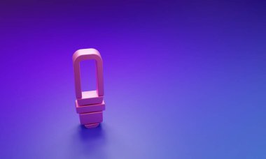 Mor-mavi arkaplanda izole edilmiş pembe LED ampul simgesi. Ekonomik LED ışıklı ampul. Enerji lambasını sakla. Minimalizm kavramı. 3 Boyutlu resimleme.