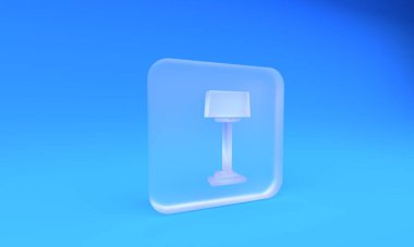 Buzlu cam zemin lamba ikonu mavi arkaplanda izole edilmiş. Kare buzlu cam düğme. 3 Boyutlu resimleme.