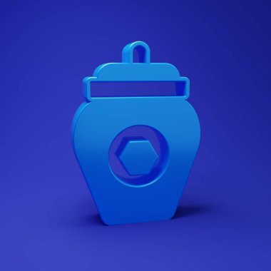 Mavi arkaplanda izole edilmiş bal ikonu kavanozu. Yiyecek bankası. Tatlı doğal gıda sembolü. Minimalizm kavramı. 3 Boyutlu resimleme.