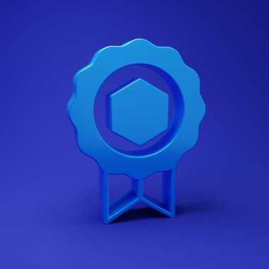 Mavi Bal ödül ikonu mavi arkaplanda izole edildi. Bal madalyası. Minimalizm kavramı. 3 Boyutlu resimleme.