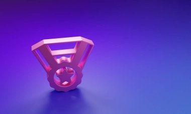 Mor-mavi arkaplanda izole edilmiş pembe madalya ikonu. Kazanan sembol. Minimalizm kavramı. 3 Boyutlu resimleme.