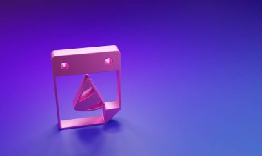 Pembe Takvim Partisi simgesi mor-mavi arkaplanda izole edildi. Olay hatırlatma sembolü. Minimalizm kavramı. 3 Boyutlu resimleme.