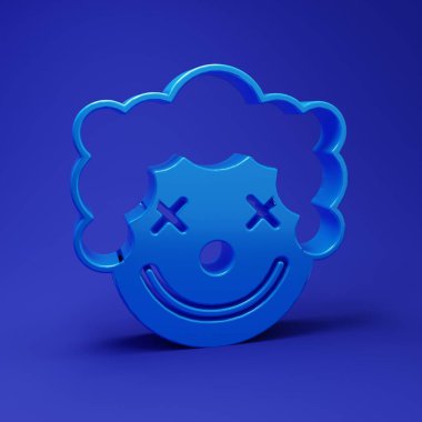 Mavi Palyaço kafa simgesi mavi arkaplanda izole edildi. Minimalizm kavramı. 3 Boyutlu resimleme.