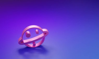 Gezegen halkası ikonu mor-mavi arka planda izole edilmiş pembe Satürn gezegeni. Minimalizm kavramı. 3 Boyutlu resimleme.