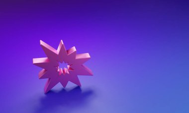 Pembe Bomba patlaması, şarapnel parçaları ve mor-mavi arka planda izole edilmiş ateş topu ikonu. Minimalizm kavramı. 3 Boyutlu resimleme.