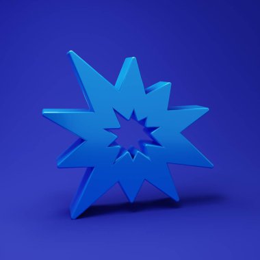 Mavi arka planda şarapnel ve ateş topu ikonuyla mavi bomba patlaması. Minimalizm kavramı. 3 Boyutlu resimleme.